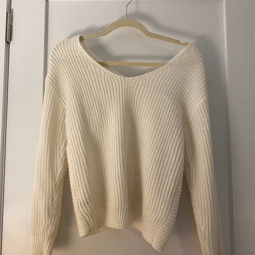 White Sweater with Cutout Back